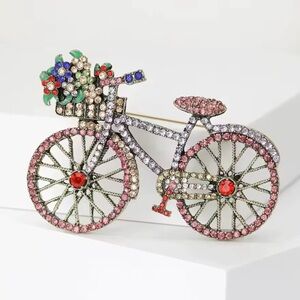 Crystal Bicycle Brooch Colorful Rhinestone Pin